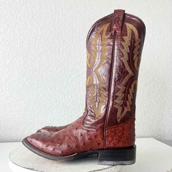 Rod Patrick Mens Cowboy Boots 9EE Brown Full Quill Ostrich Western Square Toe - Picture 4 of 12